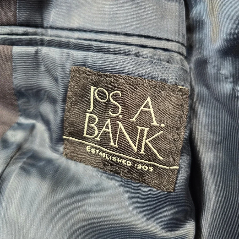 JoS‎ A Bank Wool Blazer Mens 50R Navy Blue Metal Gold Crest Buttons Sport Coat